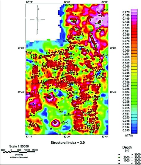 Magnetic Analytic Signal Map Along With Euler Depth Solutions SI 3 In