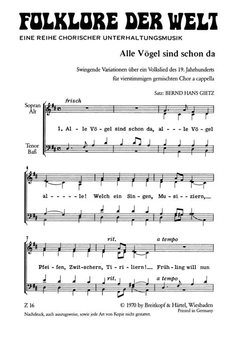 Alle Voegel Sind Schon Da By Bernd Hans Gietz A Cappella Sheet