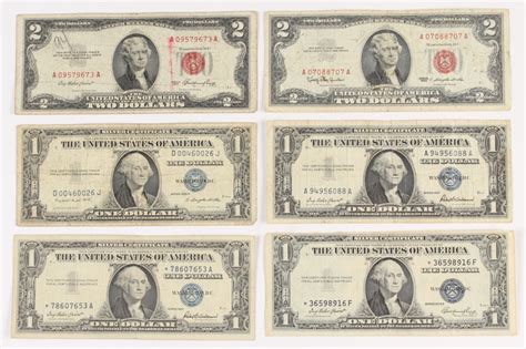 Lot of (6) U.S. Federal Reserve Notes with (2) Series 1935 One Dollar Bills, (2) Series 1957 One ...