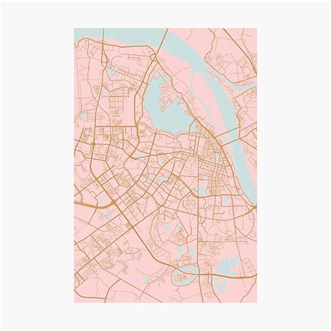 Lámina fotográfica Mapa de Hanoi rosado y dorado Vietnam de AnnaGo