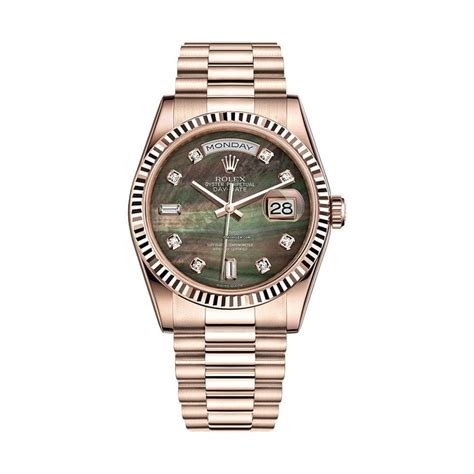 Rolex Day Date 36 Rose Gold Black Mother Of Pearl Diamond Dial For Price On Request For Sale