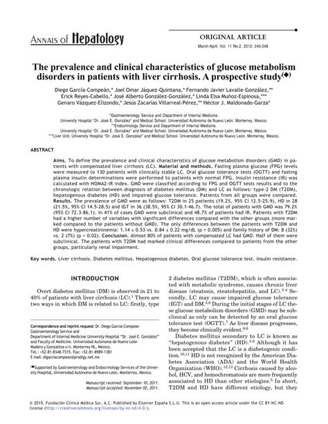 Pdf The Prevalence And Clinical Characteristics Of Glucose Metabolism