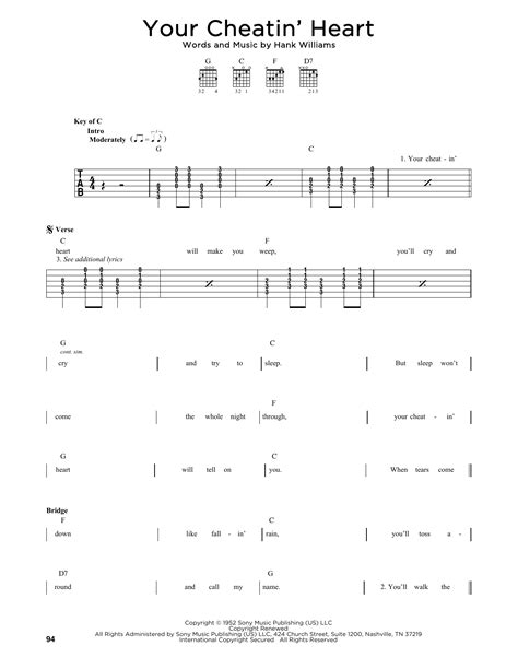 Your Cheatin Heart By Hank Williams Sheet Music For Guitar Cheat Sheet At Sheet Music Direct