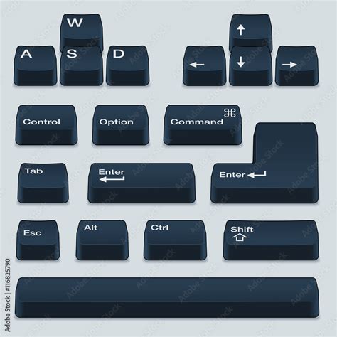 Isometric Computer Black Keyboard Keys Including Alt Control Shift