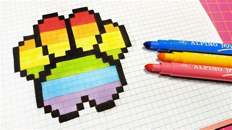 Pixel Art Hecho A Mano Cómo Dibujar Una Huella Arcoiris Dibujos En Cuadricula Dibujos En