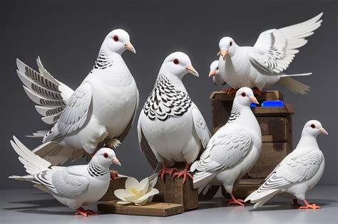 Premium Photo White Pigeons Set