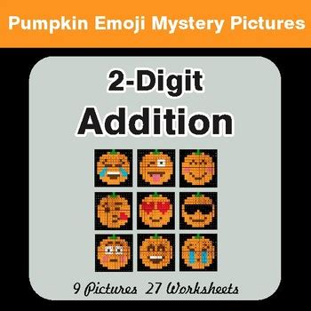 Digit Addition Color By Number Emoji Pumpkin Mystery Pictures