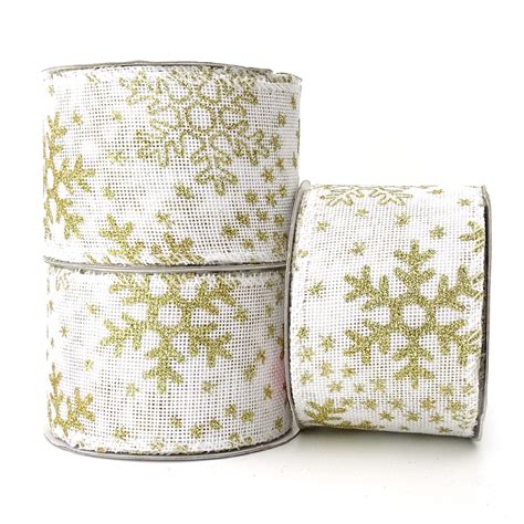 White Christmas Snowflake & Stars Wire Edge Hessian - RIBBON UK