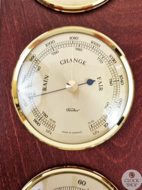 33cm Mahogany Weather Station With Barometer Thermometer And Hygrometer By Fischer Fischer