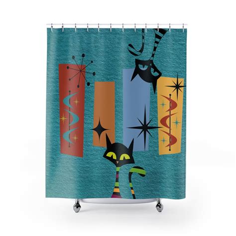 Mid Century Modern Atomic Cat Shower Curtains Retro Kitschy Etsy