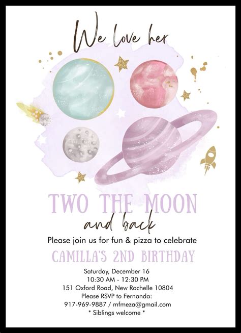 Galaxy Two The Moon Pink Gold Outer Space Birthday Invitation Artofit