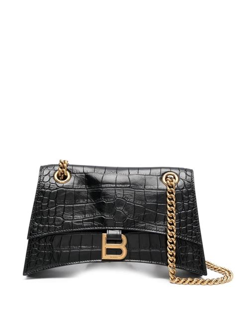 Balenciaga Crush Crocodile Embossed Crossbody Bag In Black Modesens