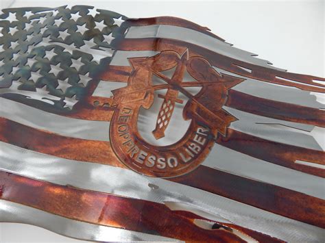 24 X 14 Patina Battle Worn Flag With Sf Crest Metal Worx Inc