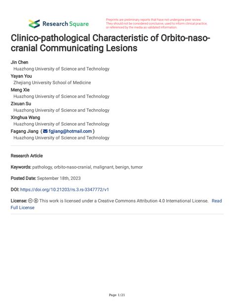 PDF Clinico Pathological Characteristic Of Orbito Naso Cranial