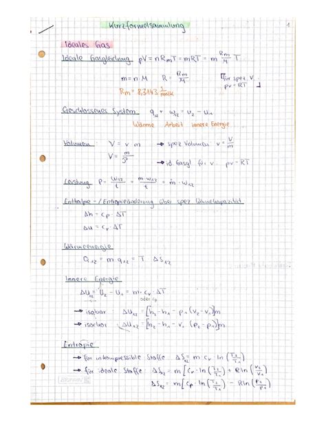 Formelsammlung Technische Thermodynamik Studocu