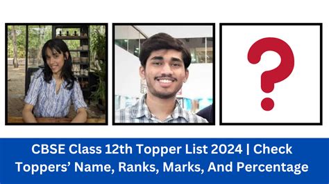 Cbse Class 12th Topper List 2024 Check Toppers’ Name Ranks Marks And Percentage