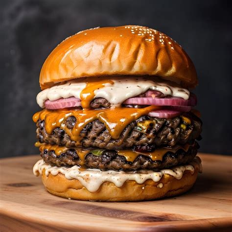 Premium Photo Perfect Cheese Burger With Vegetables On Table