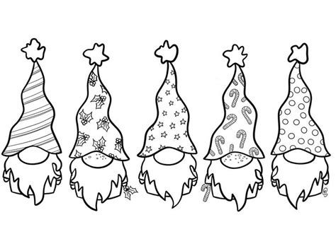 Three Gnomes With Hats On Their Heads Are Lined Up In The Same Row And