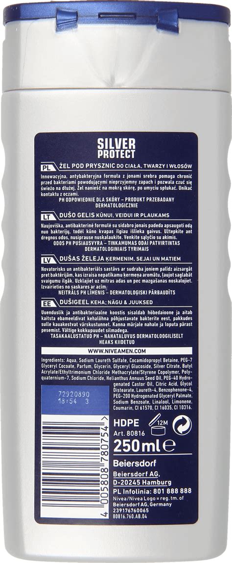 Nivea Men Silver Protect żel Pod Prysznic Do Ciała Twarzy I Włosów Dla Mężczyzn 250 Ml