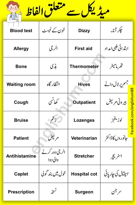 66 Hospital Vocabulary In English And Urdu Artofit