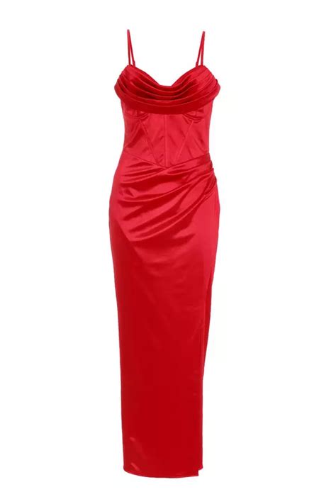 Red Corset Split Hem Maxi Dress Quiz Clothing