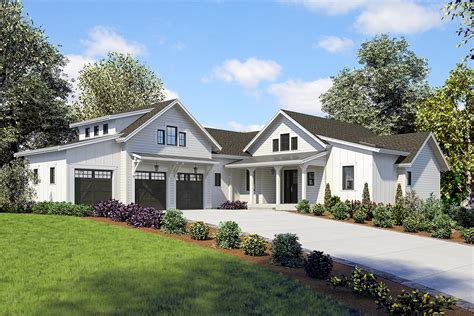 Modern Farmhouse Plan With Bonus Room Above A Car Garage Jd