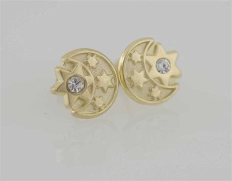 K Gold Moon And Stars Stud Earrings Moon And Star Stud Etsy Star