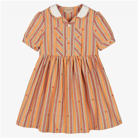 Gucci - Girls Orange Double G Cotton Dress | Childrensalon