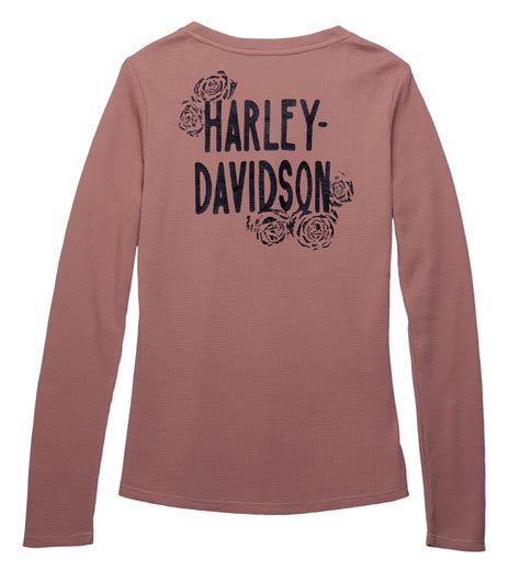 96451 23vw000m Harley Davidson Damen Henley Shirt Fireside Roses Thermal Rosa M Im Thunderbike Shop