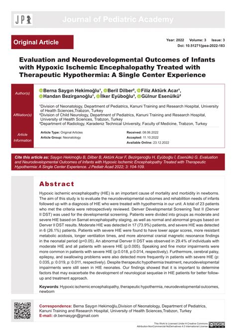 Pdf Evaluation And Neurodevelopmental Outcomes Of Infants With Hypoxic Ischemic Encephalopathy