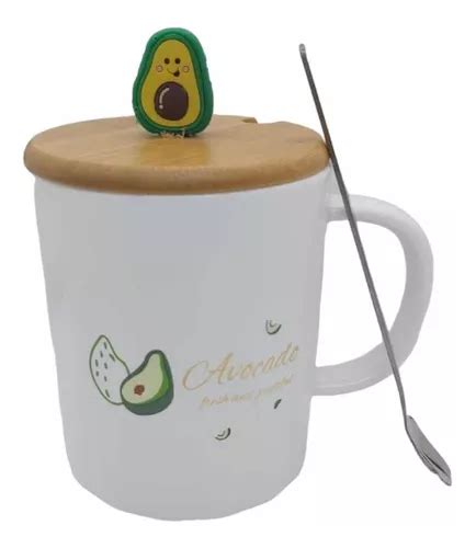 Taza Cerámica Diseño Aguacate C Tapa Y Cuchara 10oz 1 Pz Mercadolibre