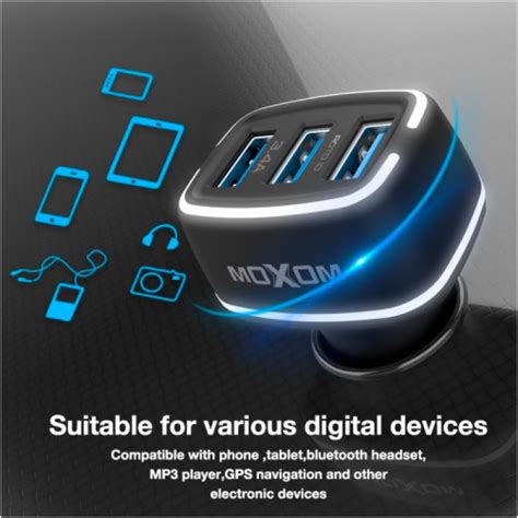 Moxom Mx Vc01 Led Rocket 34a 3 Usb Ports Fast Charge Car Charger With Microusb Cable For Toyota