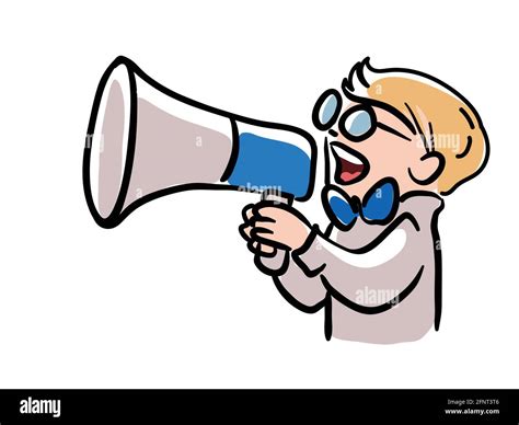 Announcer With Megaphone Speaking Loudly Vector Illustration Stock