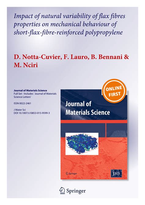 Pdf Impact Of Natural Variability Of Flax Fibres Properties On