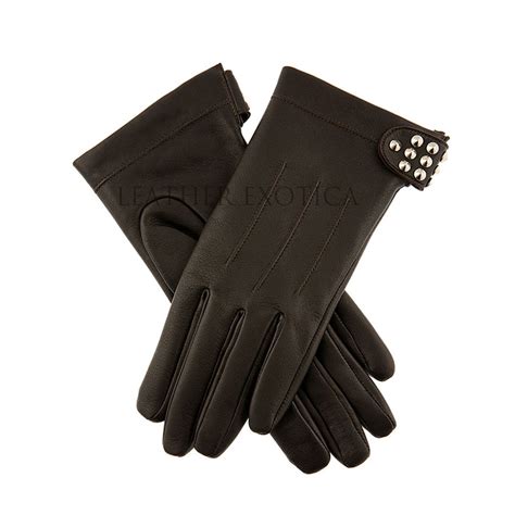 Studded Cuff Women Leather Gloves Leatherexotica