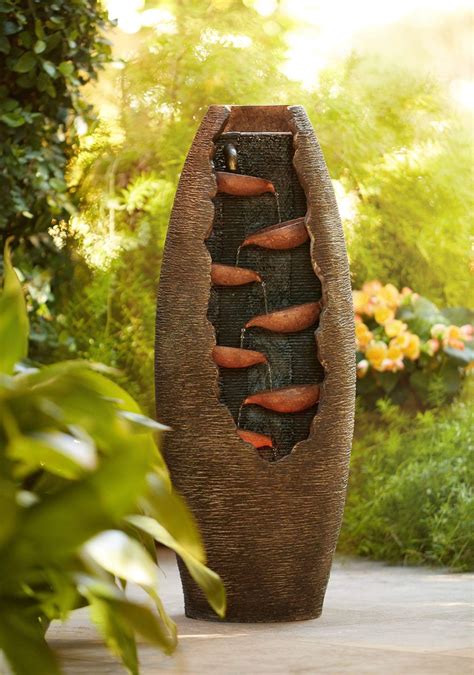 Seven Cascade Rustic Modern Outdoor Floor Water Fountain 35 High With