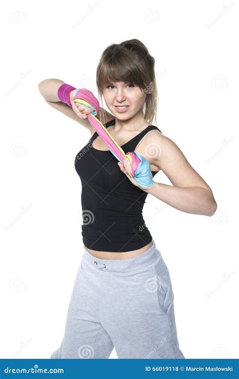 Stretching Elastic Girl On White Background Stock Photo Image Of