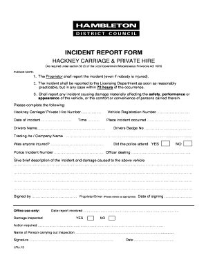 Fillable Online INCIDENT REPORT FORM Hambleton Gov Uk Fax Email Print