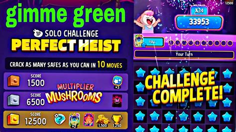 Solo Challenge Multiplier Mushroom Gimme Green Perfect Heist Score 12500 Match Masters Youtube