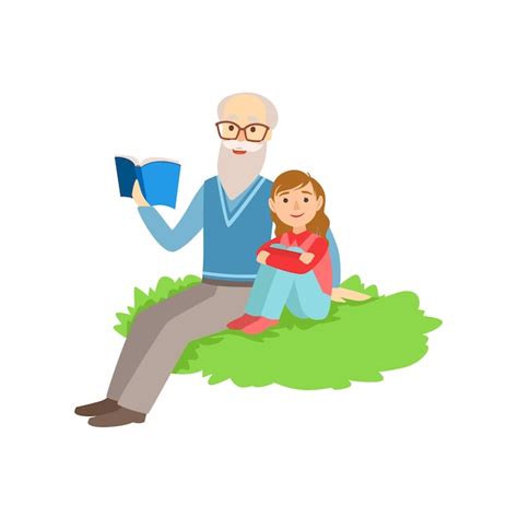 Premium Vector Grandfather And Grandson Reading Book Part Of