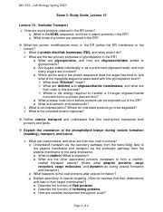 BIO353 StudyGuide Exam 3 Lecture 15 Spring 2023 Pdf BIO 353 Cell