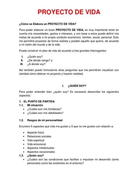 Proyecto De Vida I Quién Soy Yo Docx