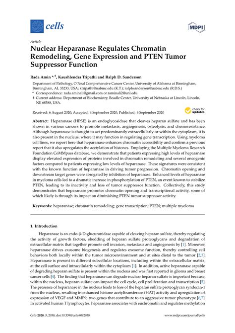 Nuclear Heparanase Regulates Chromatin Remodeling Gene Expression And