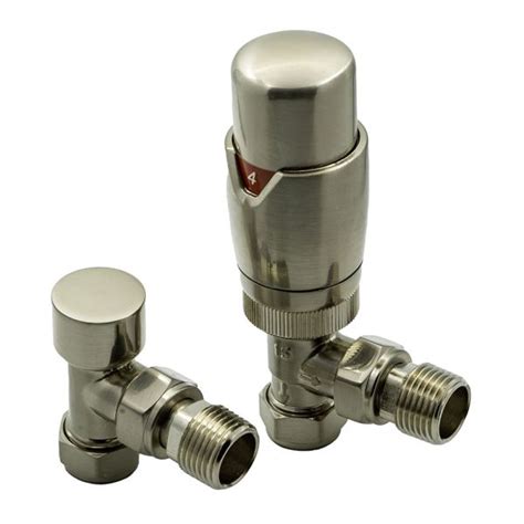 Reina Modal Brushed Chrome Angled Thermostatic Radiator Valves VLV MDLBA