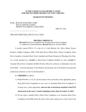 Fillable Online Mdl Pretrial Order Revised Short Form Complaint