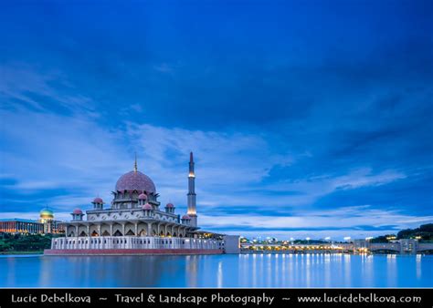 Malaysia Putrajaya Blue Hour At Putra Mosque On Putrajaya Lake