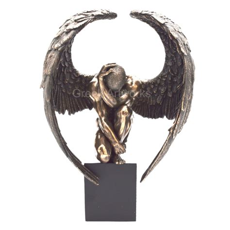 Winged Nude Male Angel Sitting On Plinth Bronze Finish Statue Sculpture Figure Greek Artworks
