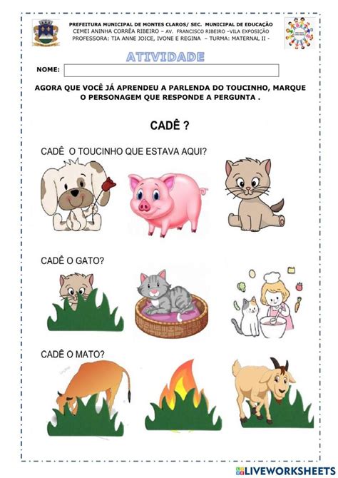 Parlenda Toucinho Worksheet School Subjects Colorful Backgrounds