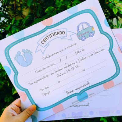 Certificado para apresentação de bebê Evangelizando uma Criança