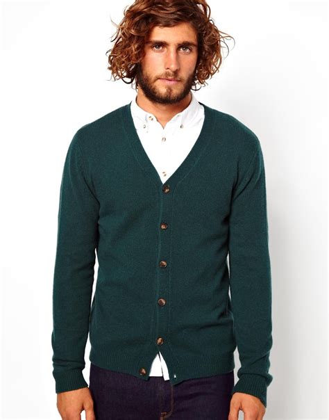 Asos Lambswool Rich Cardigan In Green For Men Lyst